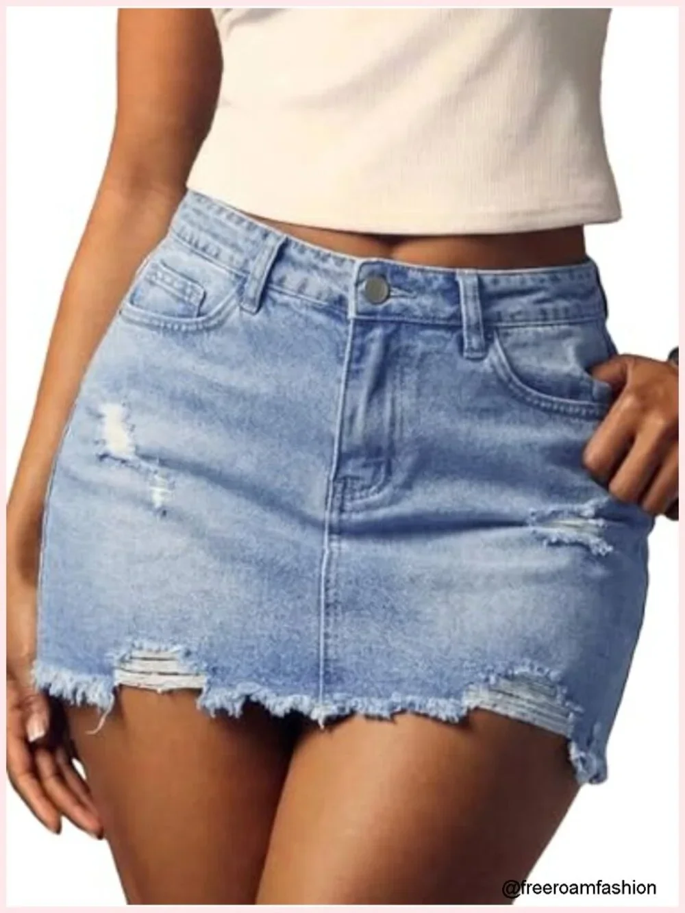 Y2K Ripped Denim Mini Skirt Frayed Raw Hem Bodycon